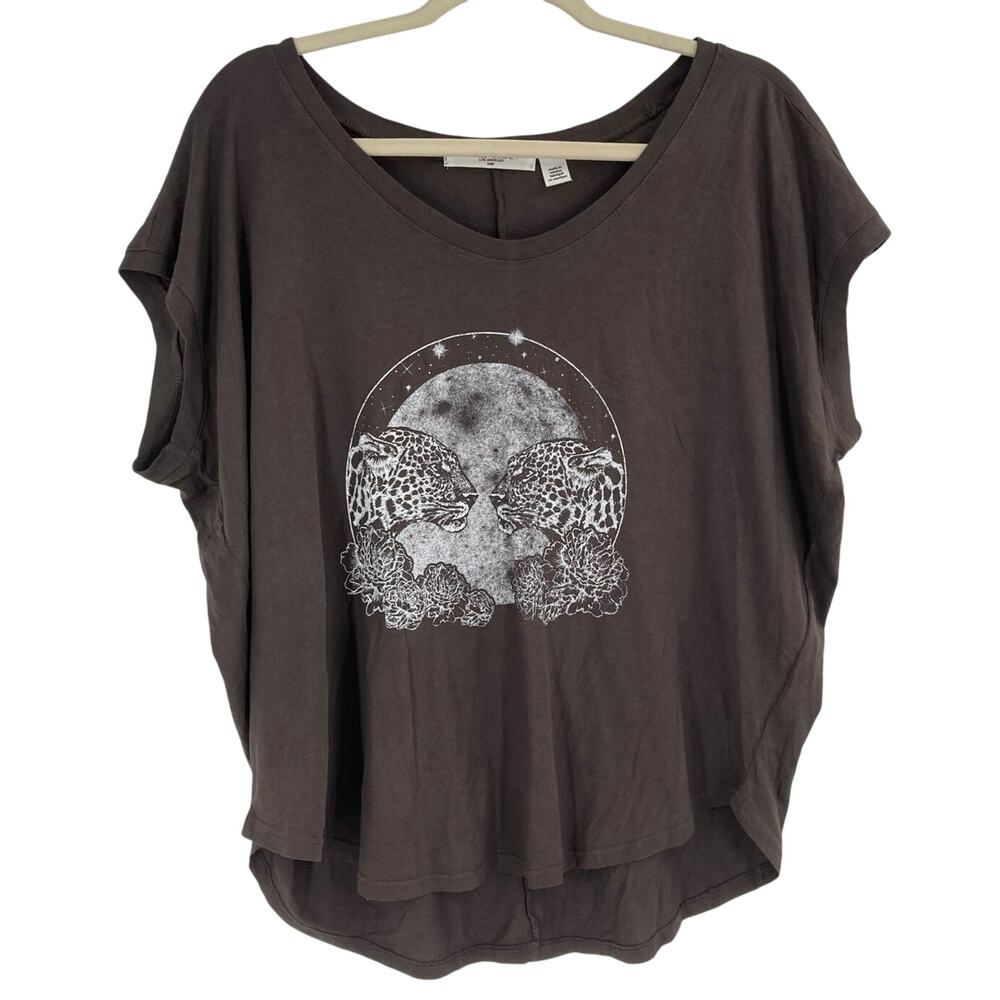 Project Social T Mystical Leopard Boxy Boho Gray Tee Women’s Large NEW